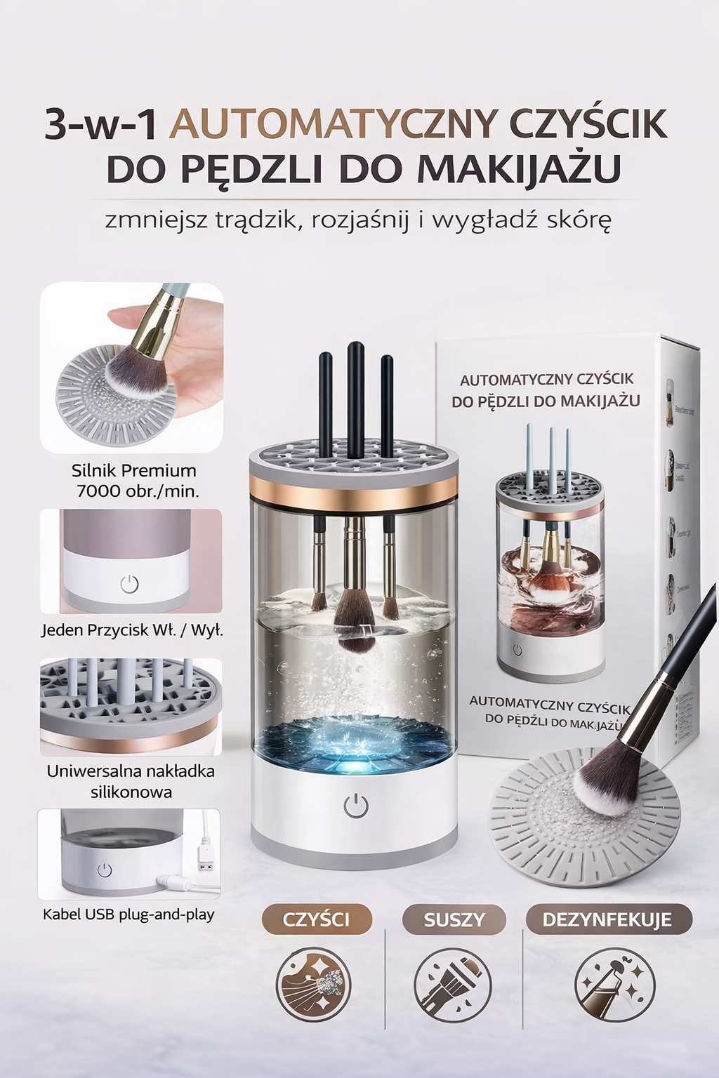 Elektryczny czyścik do pędzli do makijażu USB