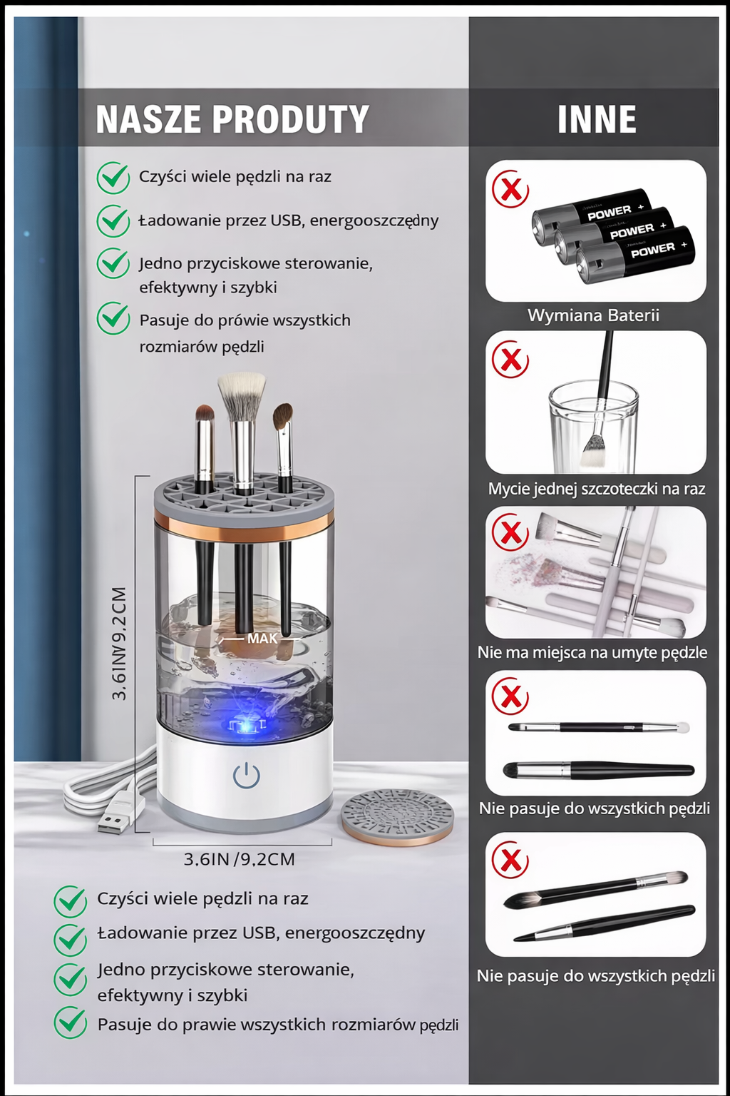 Elektryczny czyścik do pędzli do makijażu USB