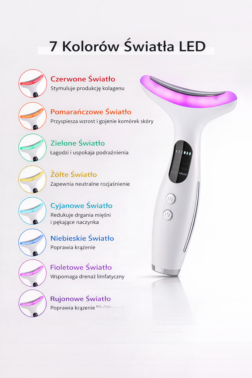 Urządzenie kosmetyczne do szyi i twarzy z 7 kolorami LED